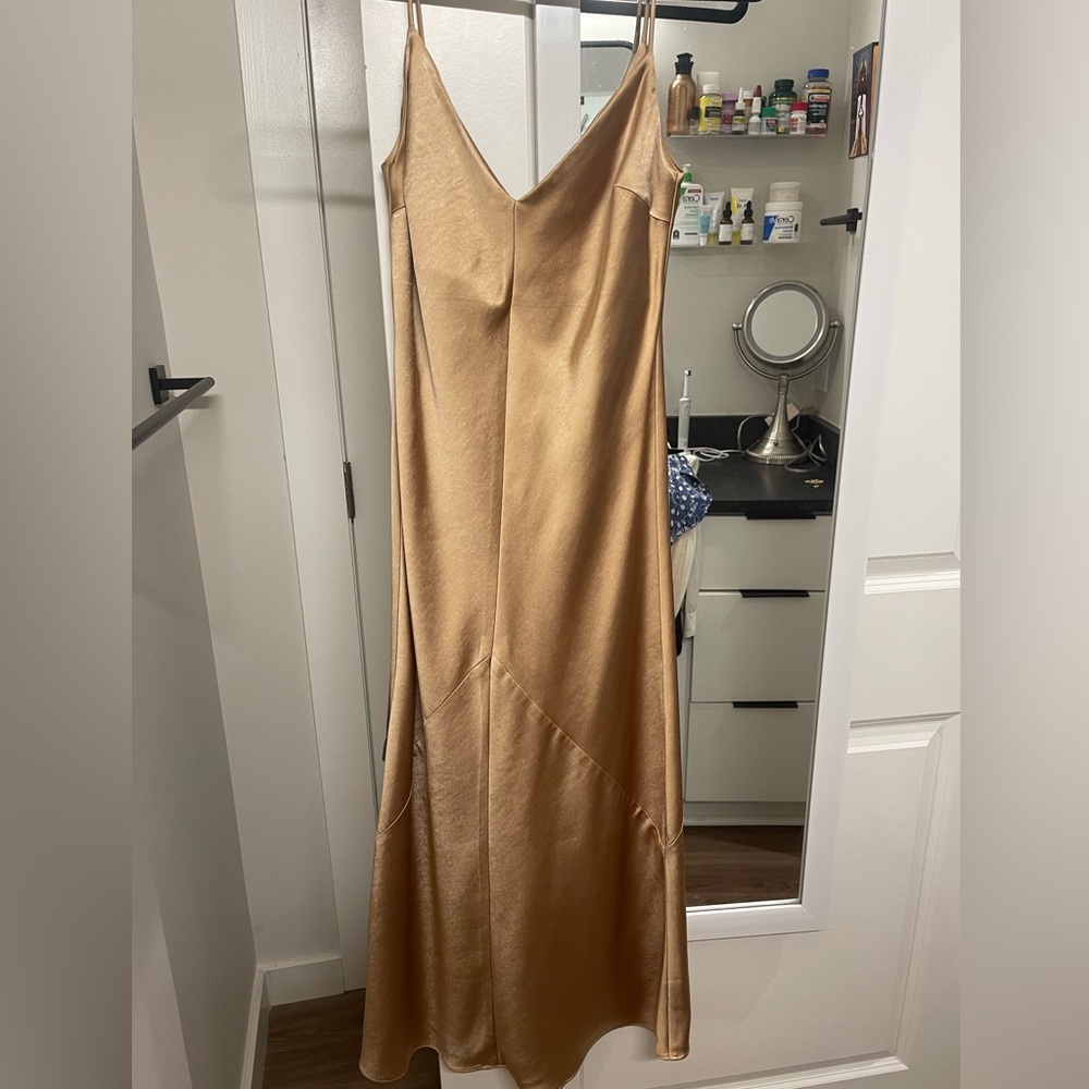 Line & Dot Gold Silk Slip Dress - S